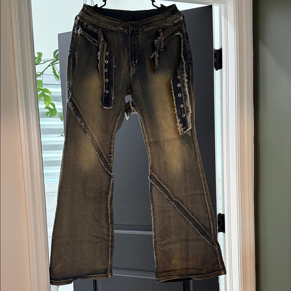 SHEIN Distressed Brown Bootcut Jeans